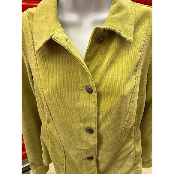 Christopher & Banks Women S Jacket Size Medium Green Corduroy Lightweight Button - Picture 2 of 4